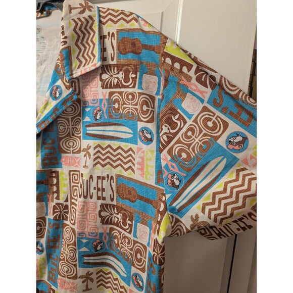 Buc-ee’s Hawaiian Tiki Shirt XL Brown Blue Surfboards Tropical Aloha Button Up - Picture 5 of 12